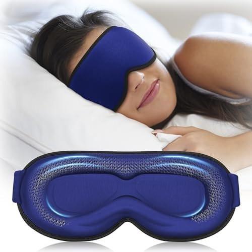 Gewichtete Schlafmaske mit 3D-Kontur – Null Augendruck, Wimpernfreundlich, Verstellbarer Schieberiegel – Perfekt für Frühlingsferien & Strandurlaub (Navy Blue)