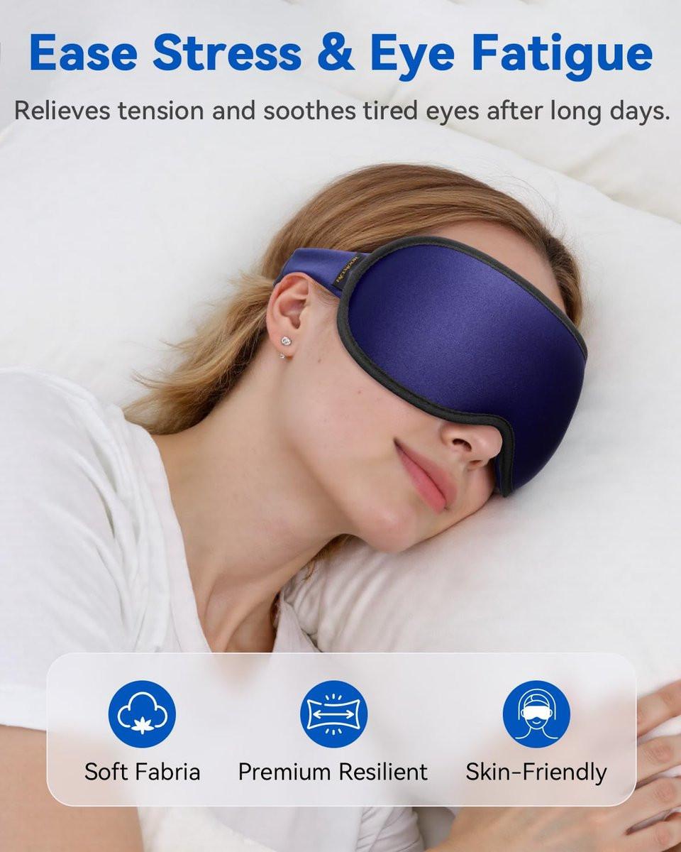 Gewichtete Schlafmaske mit 3D-Kontur – Null Augendruck, Wimpernfreundlich, Verstellbarer Schieberiegel – Perfekt für Frühlingsferien & Strandurlaub (Navy Blue)