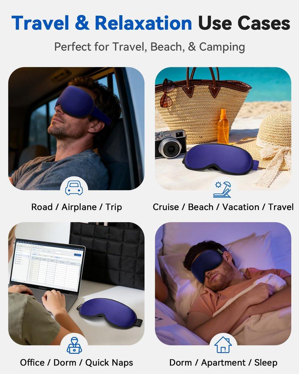 Gewichtete Schlafmaske mit 3D-Kontur – Null Augendruck, Wimpernfreundlich, Verstellbarer Schieberiegel – Perfekt für Frühlingsferien & Strandurlaub (Navy Blue)