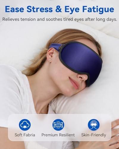 Gewichtete Schlafmaske mit 3D-Kontur – Null Augendruck, Wimpernfreundlich, Verstellbarer Schieberiegel – Perfekt für Frühlingsferien & Strandurlaub (Navy Blue)