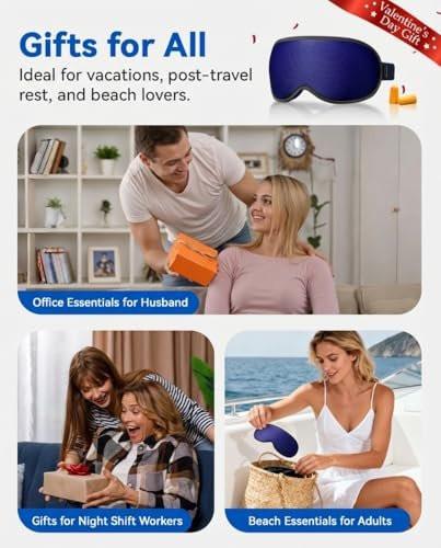 Gewichtete Schlafmaske mit 3D-Kontur – Null Augendruck, Wimpernfreundlich, Verstellbarer Schieberiegel – Perfekt für Frühlingsferien & Strandurlaub (Navy Blue)