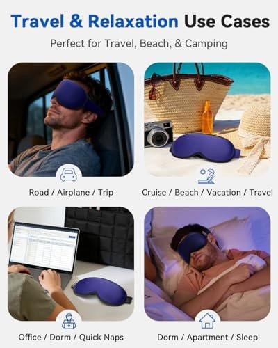 Gewichtete Schlafmaske mit 3D-Kontur – Null Augendruck, Wimpernfreundlich, Verstellbarer Schieberiegel – Perfekt für Frühlingsferien & Strandurlaub (Navy Blue)