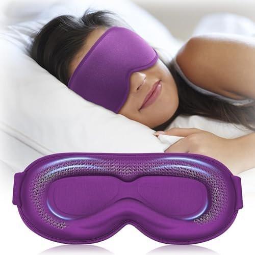 Gewichtete Schlafmaske für Frauen – 3D konturierte Null-Augen-Druck, wimpernfreundliche Tiefenaugenbecher, verstellbarer Gleitverschluss, Selbstpflege- und Entspannungsgeschenk für sie (Lila)