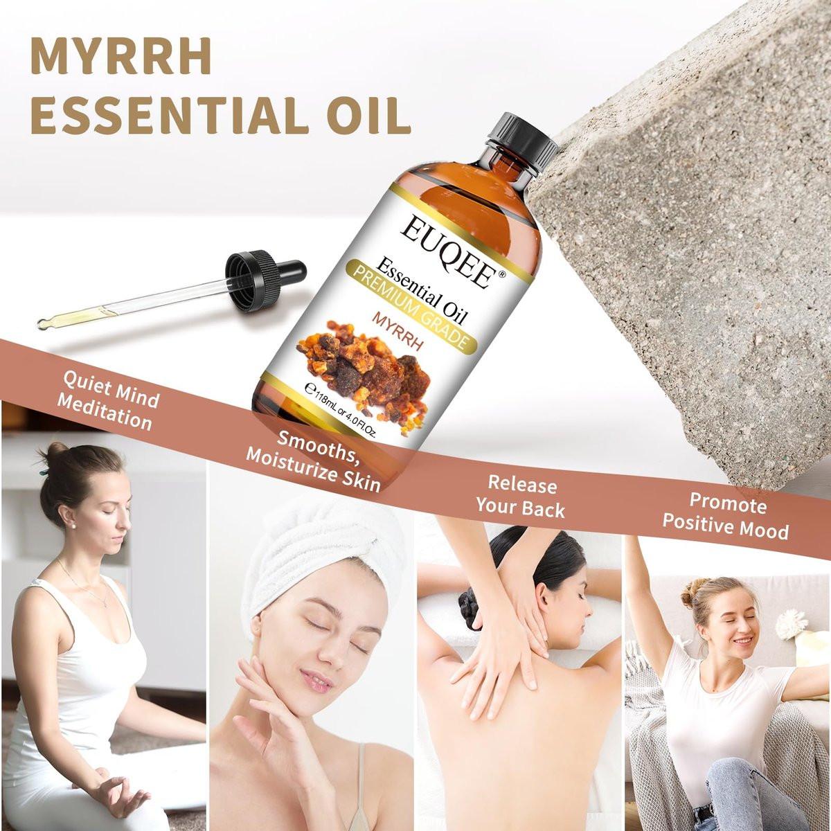 EUQEE Myrrhe-Ätherisches Öl, Premium Myrrhe Öl mit Glaspipette für Aromatherapie, Diffuser, Seifen- und Kerzenherstellung - 118 ml