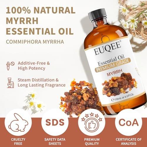 EUQEE Myrrhe-Ätherisches Öl, Premium Myrrhe Öl mit Glaspipette für Aromatherapie, Diffuser, Seifen- und Kerzenherstellung - 118 ml