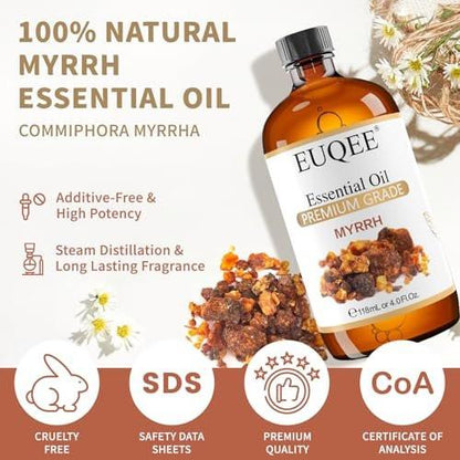 EUQEE Myrrhe-Ätherisches Öl, Premium Myrrhe Öl mit Glaspipette für Aromatherapie, Diffuser, Seifen- und Kerzenherstellung - 118 ml