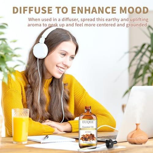 EUQEE Myrrhe-Ätherisches Öl, Premium Myrrhe Öl mit Glaspipette für Aromatherapie, Diffuser, Seifen- und Kerzenherstellung - 118 ml