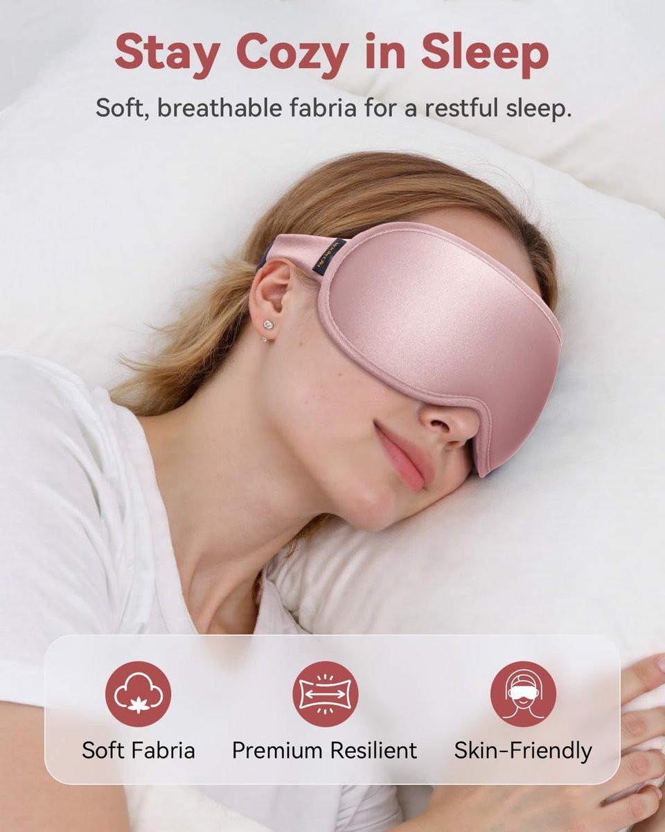 Gewichtete Blackout-Schlafmaske für Frauen – 3D konturierte Null-Augen-Druck, wimpernfreundliche Tiefenaugenbecher, verstellbarer Schiebeschnallenverschluss – Rosa