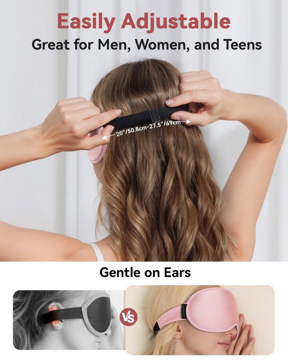 Gewichtete Blackout-Schlafmaske für Frauen – 3D konturierte Null-Augen-Druck, wimpernfreundliche Tiefenaugenbecher, verstellbarer Schiebeschnallenverschluss – Rosa