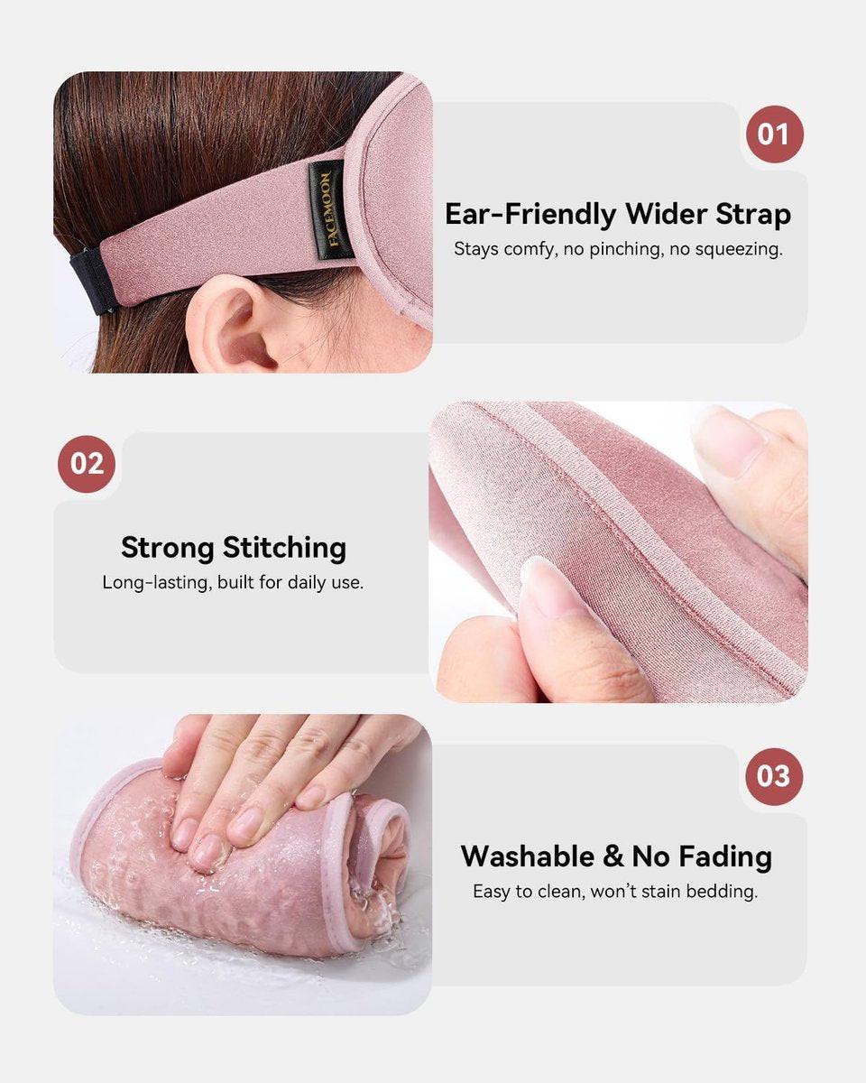 Gewichtete Blackout-Schlafmaske für Frauen – 3D konturierte Null-Augen-Druck, wimpernfreundliche Tiefenaugenbecher, verstellbarer Schiebeschnallenverschluss – Rosa
