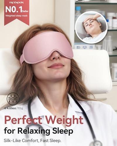 Gewichtete Blackout-Schlafmaske für Frauen – 3D konturierte Null-Augen-Druck, wimpernfreundliche Tiefenaugenbecher, verstellbarer Schiebeschnallenverschluss – Rosa