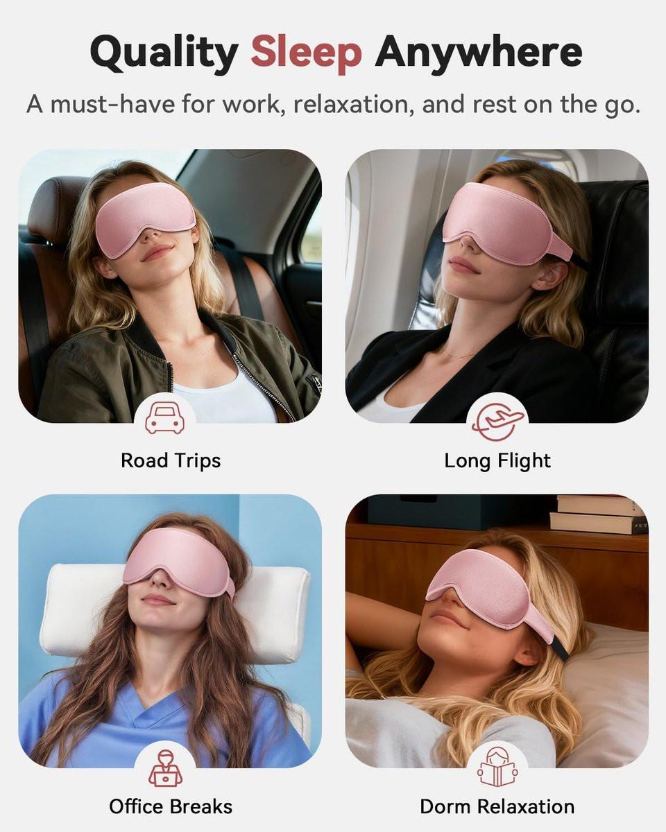 Gewichtete Blackout-Schlafmaske für Frauen – 3D konturierte Null-Augen-Druck, wimpernfreundliche Tiefenaugenbecher, verstellbarer Schiebeschnallenverschluss – Rosa