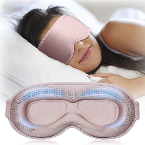 Gewichtete Blackout-Schlafmaske für Frauen – 3D konturierte Null-Augen-Druck, wimpernfreundliche Tiefenaugenbecher, verstellbarer Schiebeschnallenverschluss – Rosa