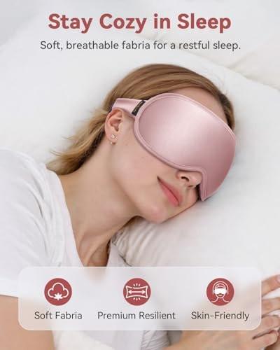 Gewichtete Blackout-Schlafmaske für Frauen – 3D konturierte Null-Augen-Druck, wimpernfreundliche Tiefenaugenbecher, verstellbarer Schiebeschnallenverschluss – Rosa