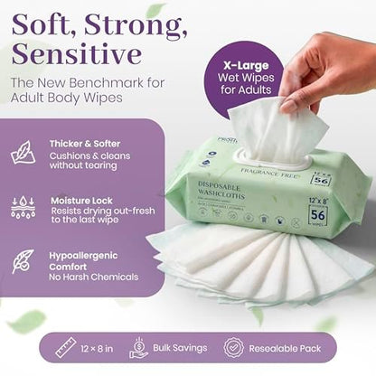 ProHeal X-Large Feuchttücher für Erwachsene - 2 Packungen à 56 [112 Stück] Einweg-Inkontinenztücher, 12" x 8" Erwachsenentücher für Senioren - Persönliche Körperreinigungstücher für Frauen und Männer, Vorbefeuchtete Waschlappen