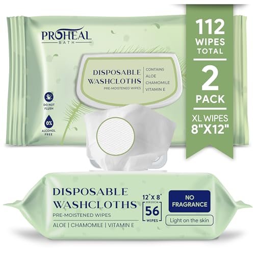 ProHeal X-Large Feuchttücher für Erwachsene - 2 Packungen à 56 [112 Stück] Einweg-Inkontinenztücher, 12" x 8" Erwachsenentücher für Senioren - Persönliche Körperreinigungstücher für Frauen und Männer, Vorbefeuchtete Waschlappen