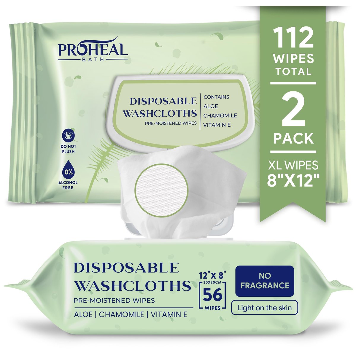 ProHeal X-Large Feuchttücher für Erwachsene - 2 Packungen à 56 [112 Stück] Einweg-Inkontinenztücher, 12" x 8" Erwachsenentücher für Senioren - Persönliche Körperreinigungstücher für Frauen und Männer, Vorbefeuchtete Waschlappen