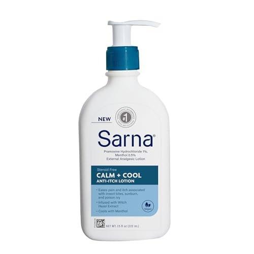 Sarna Calm and Cool Anti-Juckreiz-Lotion – Lindert und beruhigt Juckreiz und Schmerzen durch Insektenstiche, Sonnenbrand, Giftefeu – mit 1% Pramoxin-Hydrochlorid, 0,5% Menthol – vegan, steroidfrei – 213 ml