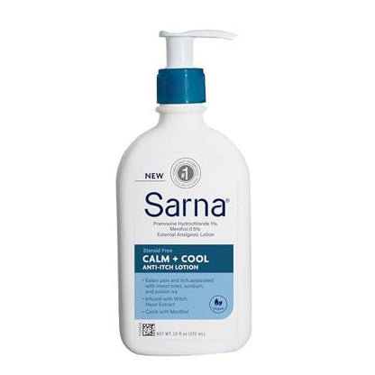 Sarna Calm and Cool Anti-Juckreiz-Lotion – Lindert und beruhigt Juckreiz und Schmerzen durch Insektenstiche, Sonnenbrand, Giftefeu – mit 1% Pramoxin-Hydrochlorid, 0,5% Menthol – vegan, steroidfrei – 213 ml