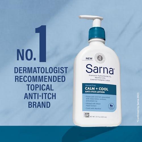 Sarna Calm and Cool Anti-Juckreiz-Lotion – Lindert und beruhigt Juckreiz und Schmerzen durch Insektenstiche, Sonnenbrand, Giftefeu – mit 1% Pramoxin-Hydrochlorid, 0,5% Menthol – vegan, steroidfrei – 213 ml