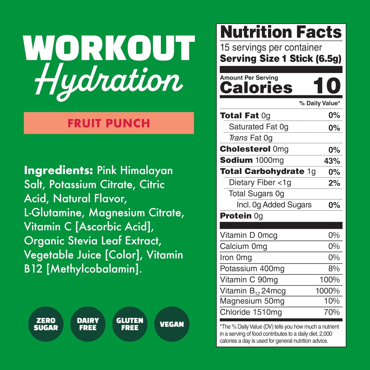 Waterboy Workout Hydration | 2.960 mg Zuckerfreie Elektrolyt-Pulver-Päckchen | L-Glutamin + Vitamine | Ohne Zucker, Natürlich, Glutenfrei | 15 Trinkmischungen (Fruchtpunsch)