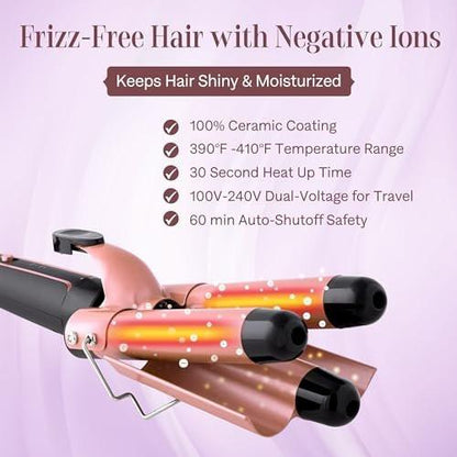 Asani 6-in-1 Lockenstab Set - Multifunktionaler Haarcurler mit 3-in-1 Barrel, Crimper, Tapered & Spiral Lockenstab - Schnell aufheizender Reise-Hairstyler für Frauen mit Dual Voltage (110-240V AC)