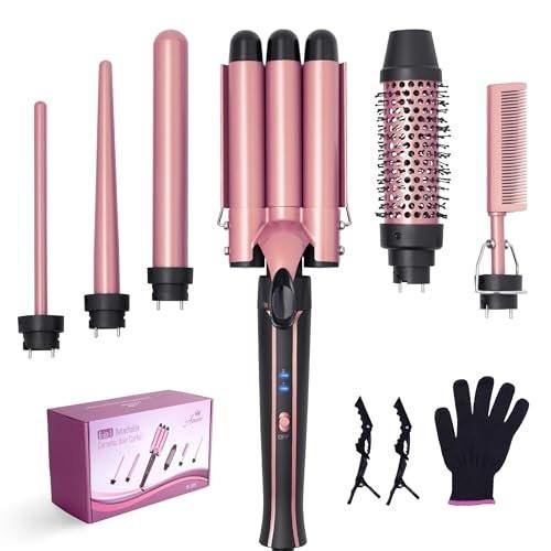 Asani 6-in-1 Lockenstab Set - Multifunktionaler Haarcurler mit 3-in-1 Barrel, Crimper, Tapered & Spiral Lockenstab - Schnell aufheizender Reise-Hairstyler für Frauen mit Dual Voltage (110-240V AC)
