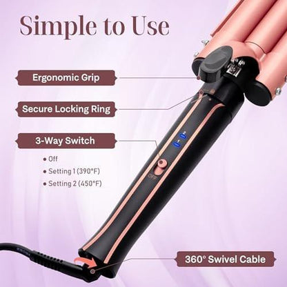 Asani 6-in-1 Lockenstab Set - Multifunktionaler Haarcurler mit 3-in-1 Barrel, Crimper, Tapered & Spiral Lockenstab - Schnell aufheizender Reise-Hairstyler für Frauen mit Dual Voltage (110-240V AC)