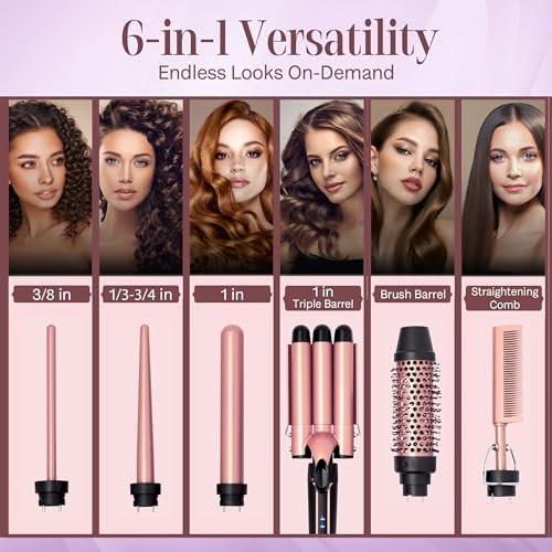 Asani 6-in-1 Lockenstab Set - Multifunktionaler Haarcurler mit 3-in-1 Barrel, Crimper, Tapered & Spiral Lockenstab - Schnell aufheizender Reise-Hairstyler für Frauen mit Dual Voltage (110-240V AC)
