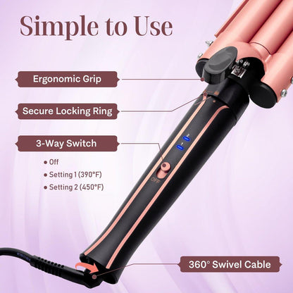 Asani 6-in-1 Lockenstab Set - Multifunktionaler Haarcurler mit 3-in-1 Barrel, Crimper, Tapered & Spiral Lockenstab - Schnell aufheizender Reise-Hairstyler für Frauen mit Dual Voltage (110-240V AC)