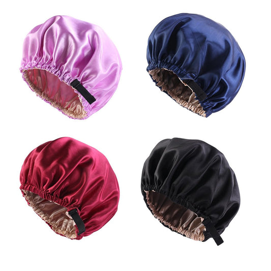 XEPST 4-teiliges Satin-Schlafhauben-Set – verstellbare Seiden-Schlafhaube, doppellagige weiche Seidenschals für Frauen und Mädchen
