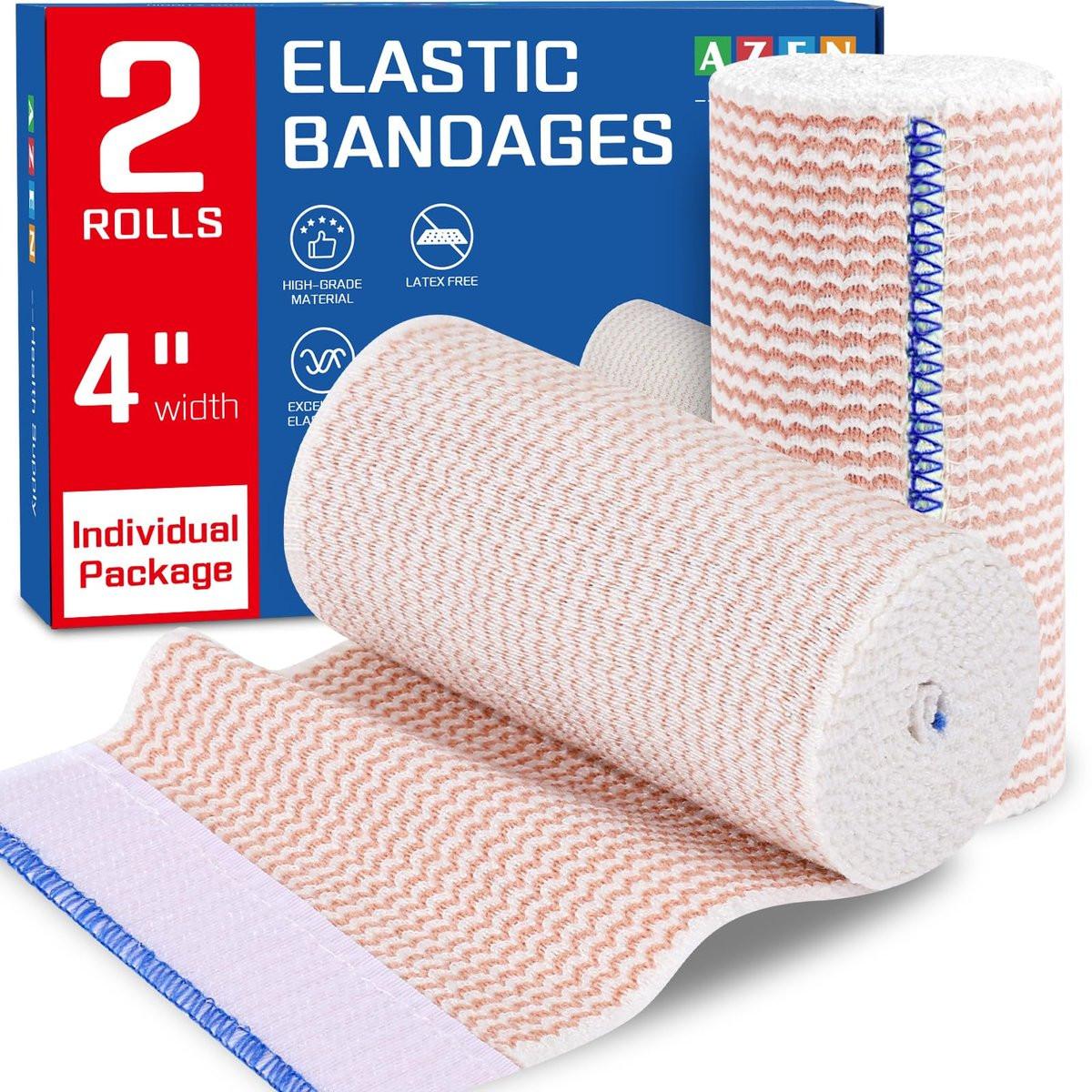 AZEN Premium 2er-Pack elastische Binde 4 Zoll, Kompressionswickel für Beine, Lymphödem-Wickel für Beine, Knöchel, Knie, Bauch, Körper, Latexfrei