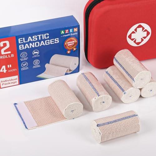 AZEN Premium 2er-Pack elastische Binde 4 Zoll, Kompressionswickel für Beine, Lymphödem-Wickel für Beine, Knöchel, Knie, Bauch, Körper, Latexfrei
