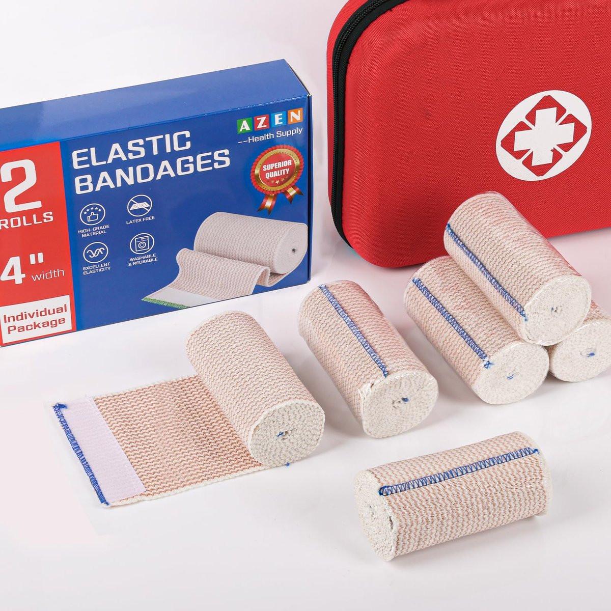 AZEN Premium 2er-Pack elastische Binde 4 Zoll, Kompressionswickel für Beine, Lymphödem-Wickel für Beine, Knöchel, Knie, Bauch, Körper, Latexfrei