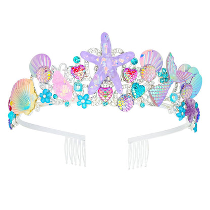 CAVETEE Meerjungfrau Geburtstagskrone, Meerjungfrau Strass Tiara, Party Krone für Frauen, Party Haarschmuck für Geburtstagsfeier, Mottoparty, Halloween, Pink