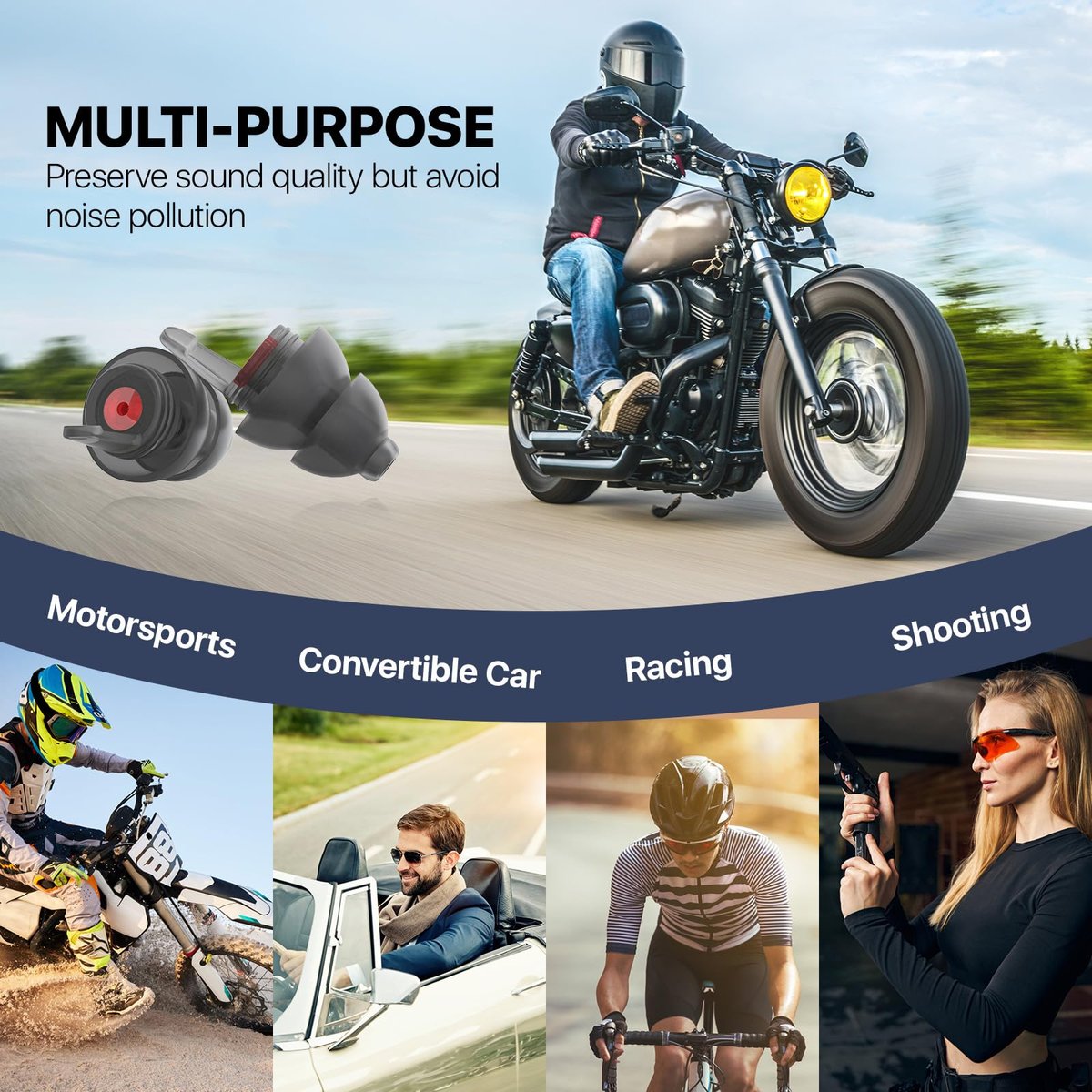 Motorrad Ohrstöpsel für Windgeräuschreduzierung, 2 Paar wiederverwendbare Motorrad-Zubehör – Moto Ohrstöpsel, weicher bequemer Gehörschutz für Motorrad, Touren, Rennen, Fahren – 25 dB, 2 Größen