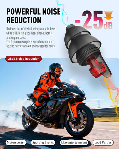 Motorrad Ohrstöpsel für Windgeräuschreduzierung, 2 Paar wiederverwendbare Motorrad-Zubehör – Moto Ohrstöpsel, weicher bequemer Gehörschutz für Motorrad, Touren, Rennen, Fahren – 25 dB, 2 Größen
