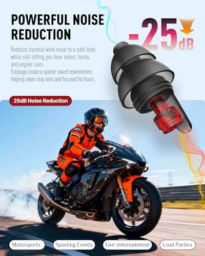 Motorrad Ohrstöpsel für Windgeräuschreduzierung, 2 Paar wiederverwendbare Motorrad-Zubehör – Moto Ohrstöpsel, weicher bequemer Gehörschutz für Motorrad, Touren, Rennen, Fahren – 25 dB, 2 Größen