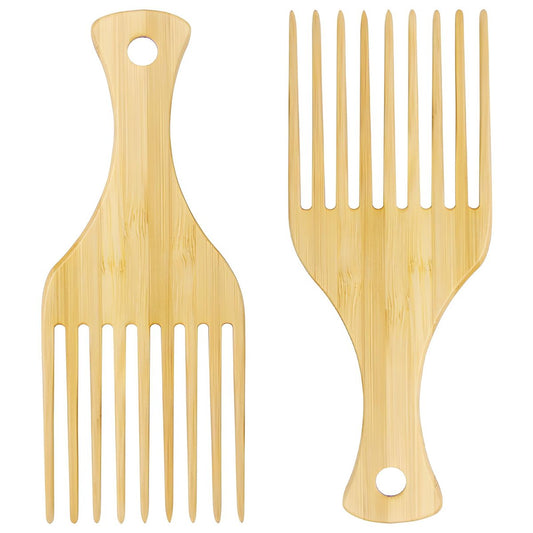 2-teiliges Bambus-Kamm-Set für Afro-Haar: Natürliche antistatische Picks für lockiges, dickes Haar, ideal für Männer und Frauen, umweltfreundliche Styling- und Entwirrungslösung