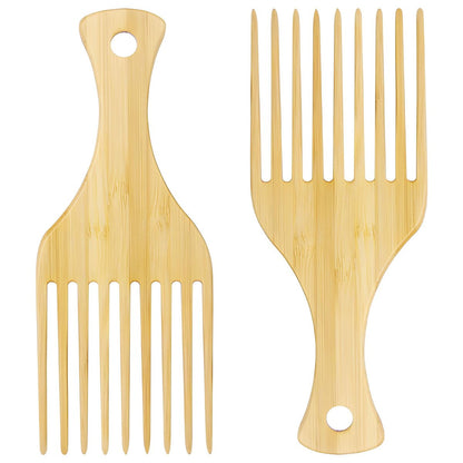 2-teiliges Bambus-Kamm-Set für Afro-Haar: Natürliche antistatische Picks für lockiges, dickes Haar, ideal für Männer und Frauen, umweltfreundliche Styling- und Entwirrungslösung