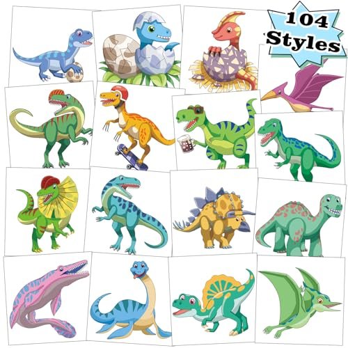 104-teiliges Dinosaurier-Tattoo-Set für Kinder – temporäre Tattoos für Geburtstagsfeiern, Partytüten & Aktivitäten