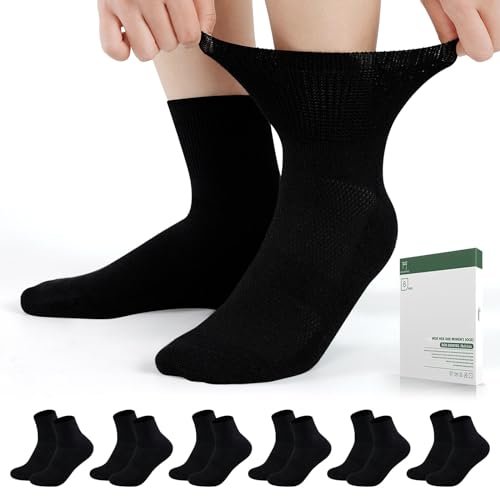 Bulinlulu Diabetikersocken für Damen und Herren, 6 Paar, nicht einschnürend, Knöchelsocken, Größe 9-12/10-13 (Schwarz, Large)