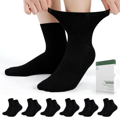 Bulinlulu Diabetikersocken für Damen und Herren, 6 Paar, nicht einschnürend, Knöchelsocken, Größe 9-12/10-13 (Schwarz, Large)