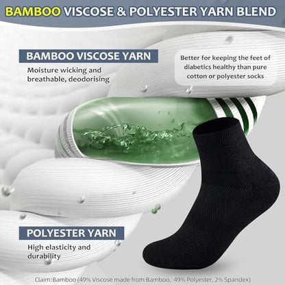 Bulinlulu Diabetikersocken für Damen und Herren, 6 Paar, nicht einschnürend, Knöchelsocken, Größe 9-12/10-13 (Schwarz, Large)