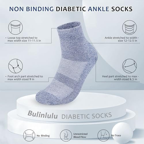 Bulinlulu Diabetikersocken für Damen und Herren, 6 Paar, nicht einschnürend, Knöchelsocken für Damen und Herren, Größe 9-12, 10-13 (Dunkel, Large)