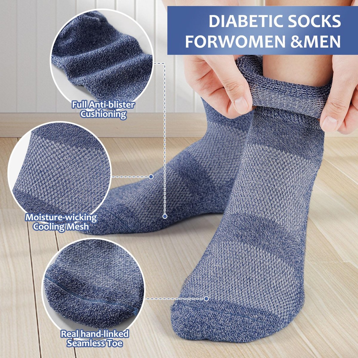 Bulinlulu Diabetikersocken für Damen und Herren, 6 Paar, nicht einschnürend, Knöchelsocken für Damen und Herren, Größe 9-12, 10-13 (Dunkel, Large)