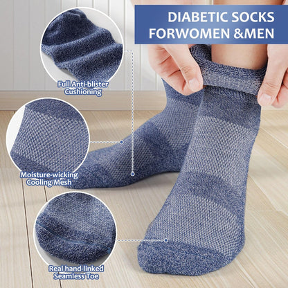 Bulinlulu Diabetikersocken für Damen und Herren, 6 Paar, nicht einschnürend, Knöchelsocken für Damen und Herren, Größe 9-12, 10-13 (Dunkel, Large)