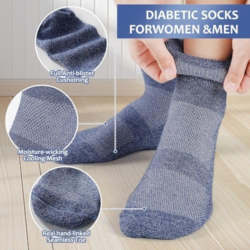Bulinlulu Diabetikersocken für Damen und Herren, 6 Paar, nicht einschnürend, Knöchelsocken für Damen und Herren, Größe 9-12, 10-13 (Dunkel, Large)