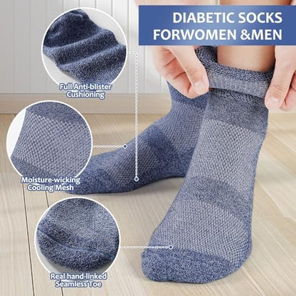 Bulinlulu Diabetikersocken für Damen und Herren, 6 Paar, nicht einschnürend, Knöchelsocken für Damen und Herren, Größe 9-12, 10-13 (Dunkel, Large)