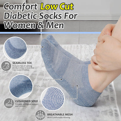 Bulinlulu Diabetikersocken für Damen und Herren, 6 Paar Niedrige Socken ohne Bindung, Bambus-Nahtlose Socken für Herren Größe 9-12 13-15 (Schwarz-Mittel)